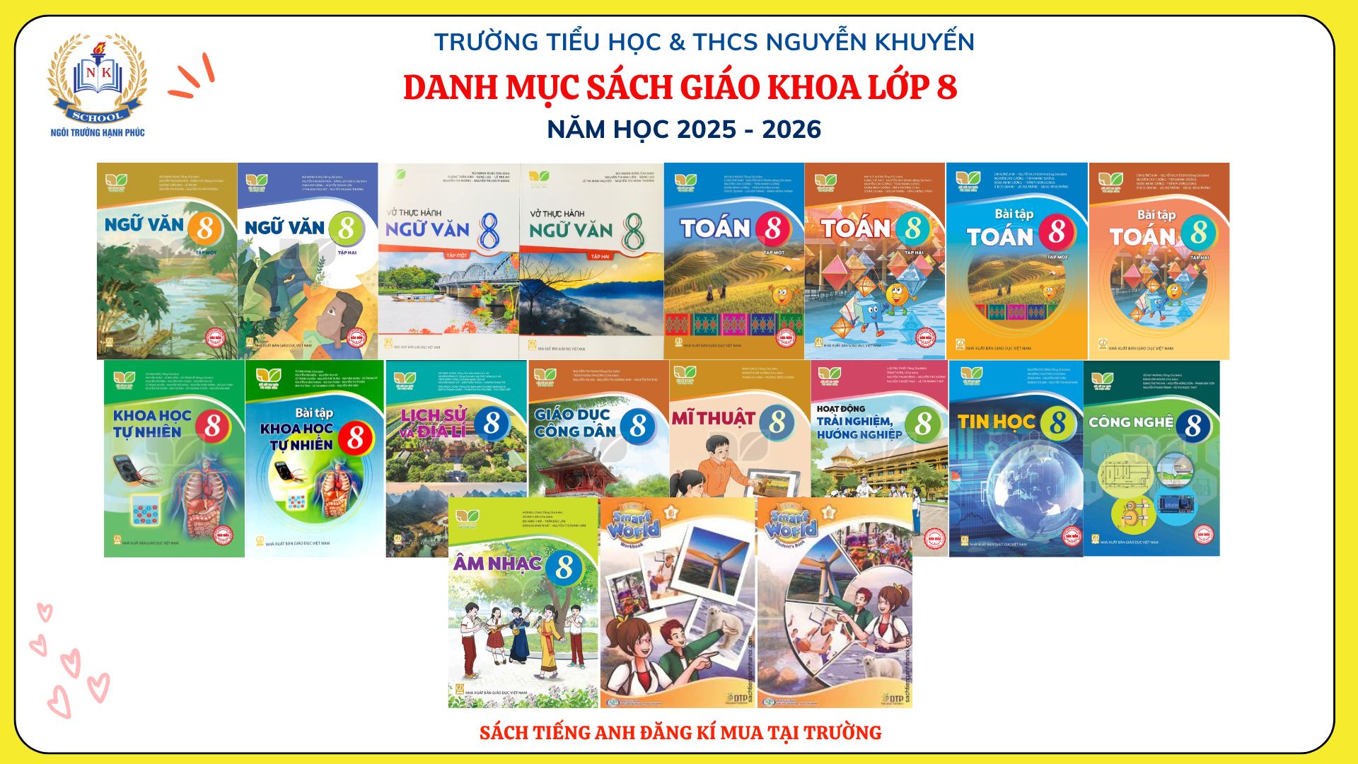 THÔNG BÁO DANH MỤC SÁCH GIÁO KHOA LỚP 8 NĂM HỌC 2025 - 2026